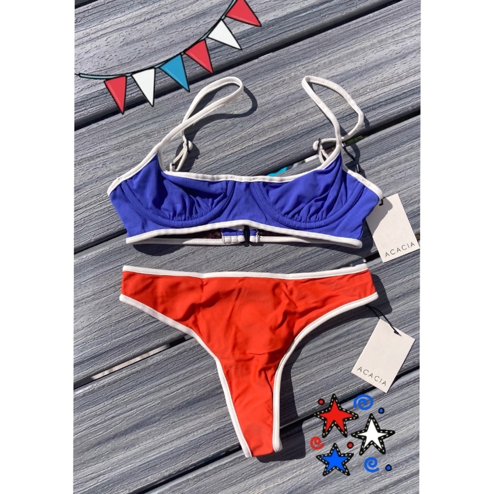 NWT ACACIA - Piped Ribbed Sadie Underwire Bikini Top & Flynn Bottom - S